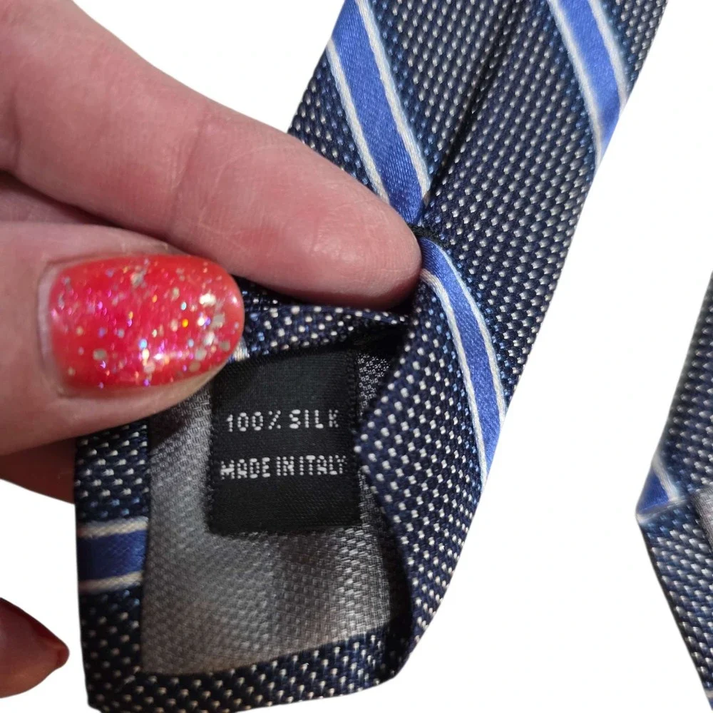 John‎ W. Nordstrom Silk Striped Necktie Blue White Polka Dot Italian Made